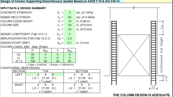 Design Of Column Supporting Discontinuous System Spreadsheet