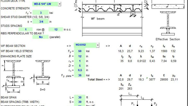 Enhanced Composite Beam Design Spreadsheet