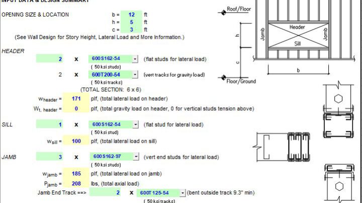 Header Still and Jamb Design Spreadsheet