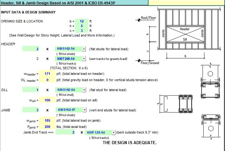 Header Still and Jamb Design Spreadsheet