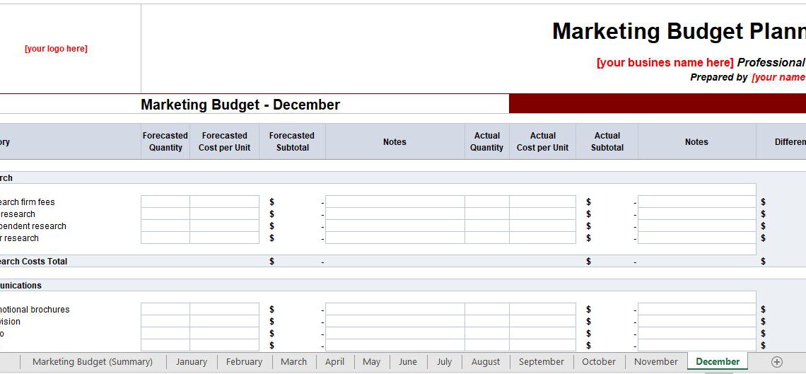 Marketing Budget Planner Spreadsheet