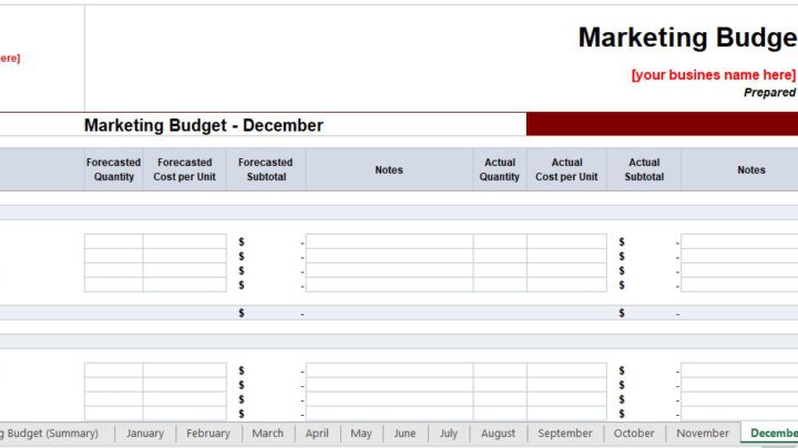 Marketing Budget Planner Spreadsheet