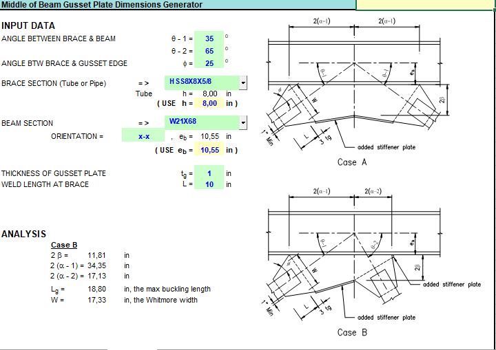 Middle Of Beam Gusset Plate Dimensions Generator Spreadsheet