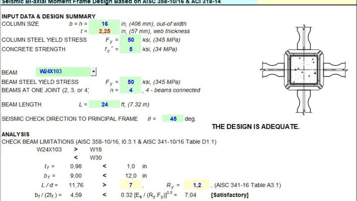 Seismic Bi-axial Moment Frame Design Spreadsheet