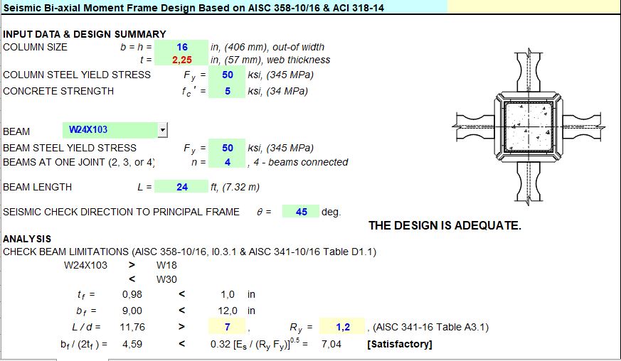 Seismic Bi-axial Moment Frame Design Spreadsheet