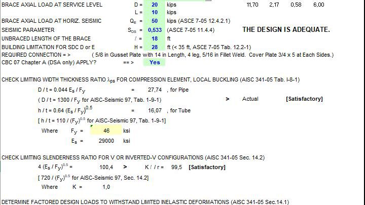 Seismic Design For Ordinary Concentrically Braces Frames Spreadsheet