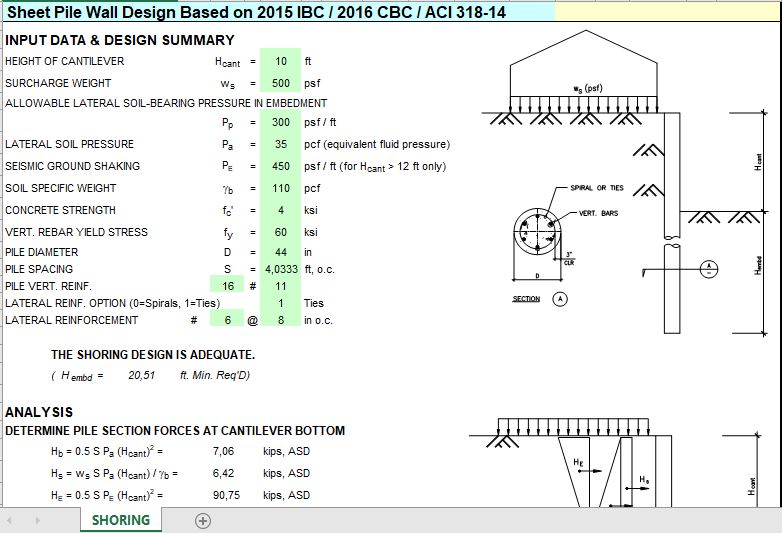 Sheet Pile Wall Design Spreadsheet