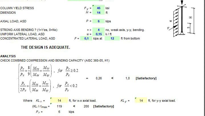 Tube – Pipe Column Design Spreadsheet