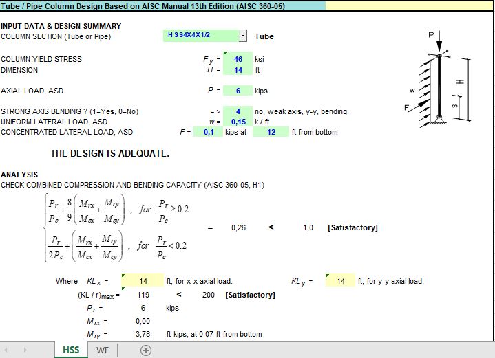 Tube – Pipe Column Design Spreadsheet