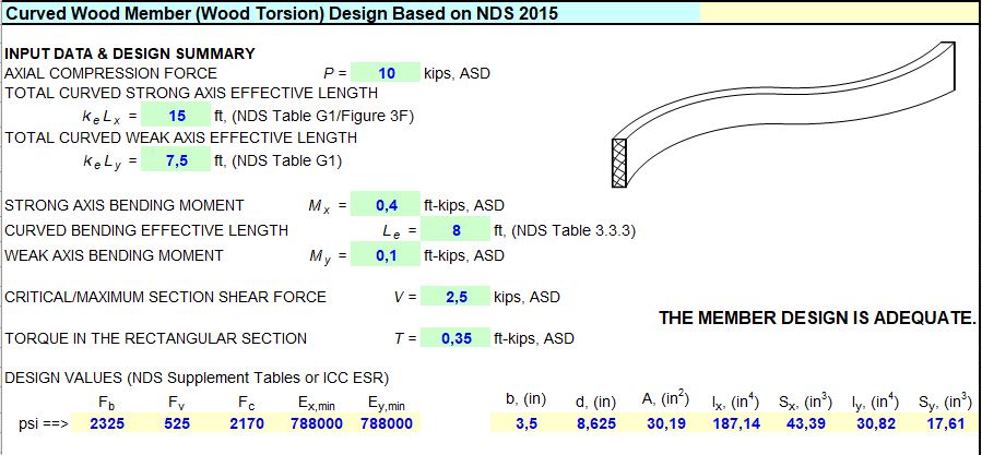 Curved Wood Member Design Spreadsheet