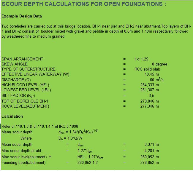 Scour Depth Calculations For Open Foundations Spreadsheet