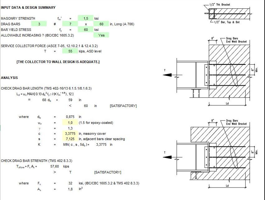 Collector to Wall Connection Design Spreadsheet