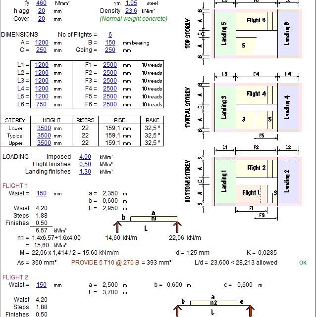 Reinforced Concrete Staircases Design Spreadsheet