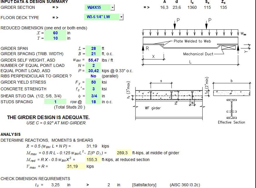 Non-Prismatic Composite Girder Design Spreadsheet