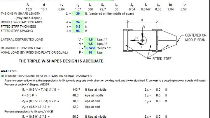 Simply Supported Member Of Triple W-shapes Design Spreadsheet