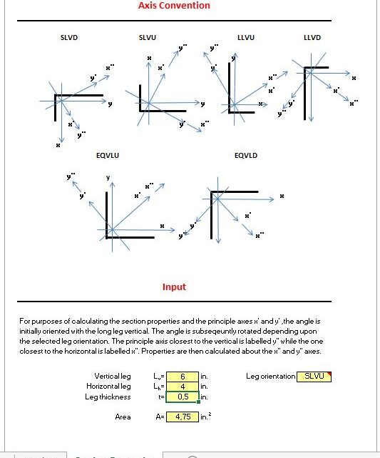 Angle Section Properties Calculation Spreadsheet