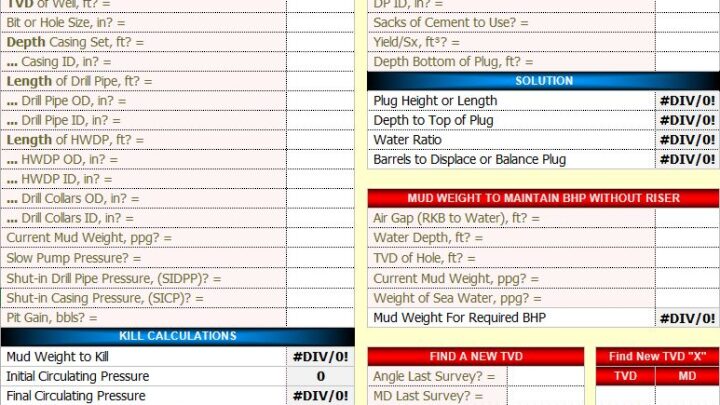 Assortment Of Drilling Mini-Applications Spreadsheet