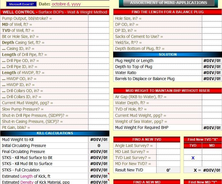 Assortment Of Drilling Mini-Applications Spreadsheet