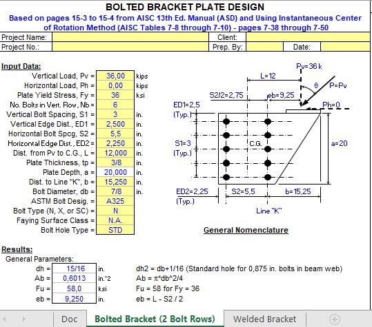 Bolted Bracket Plate Design Spreadsheet