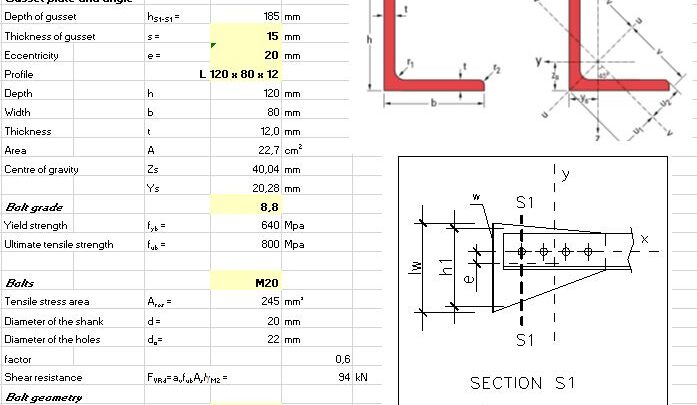 Bolted Connection For An Angle Brace In Tension To a Gusset Plate Spreadsheet