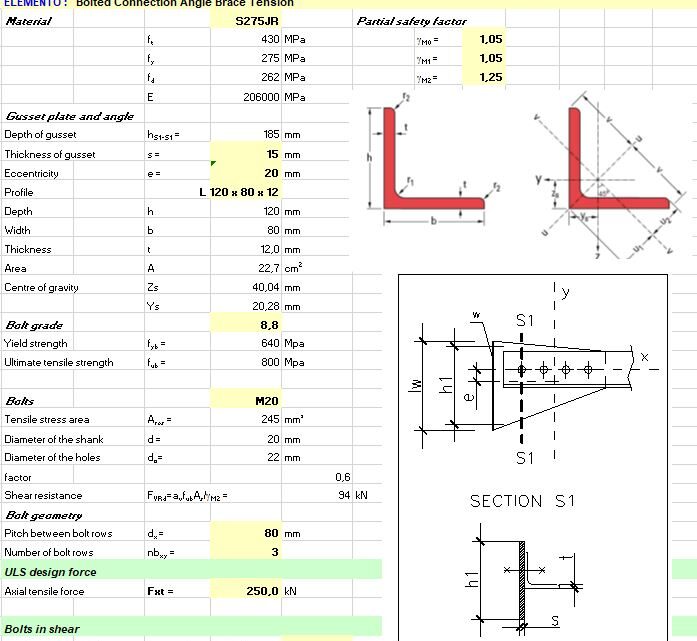 Bolted Connection For An Angle Brace In Tension To a Gusset Plate Spreadsheet