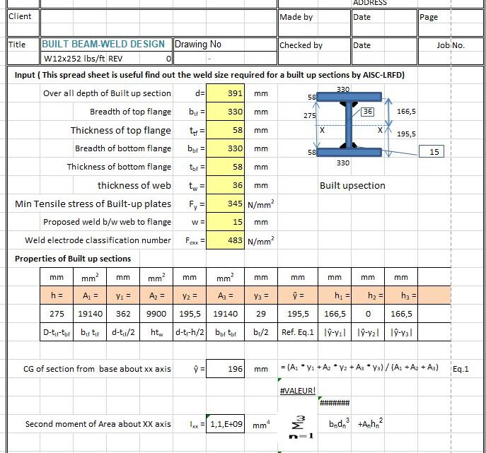 Built Beam-Weld Design Spreadsheet