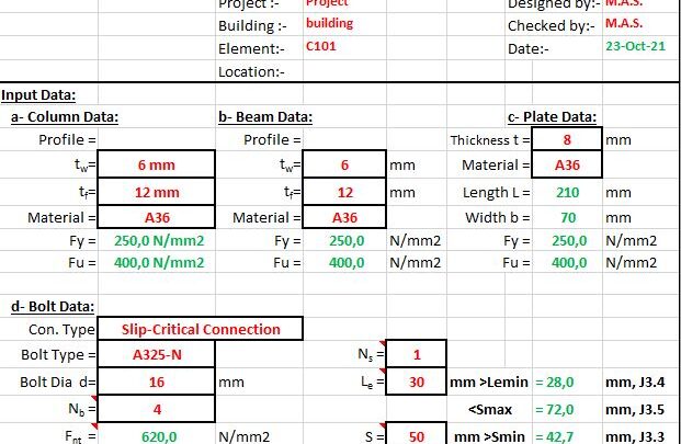 Check Of Shear Plate Bolted Connection Spreadsheet