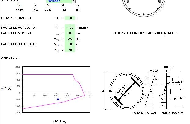 Composite Element Design Based On AISC 360-10 and ACI 318-14 Spreadsheet