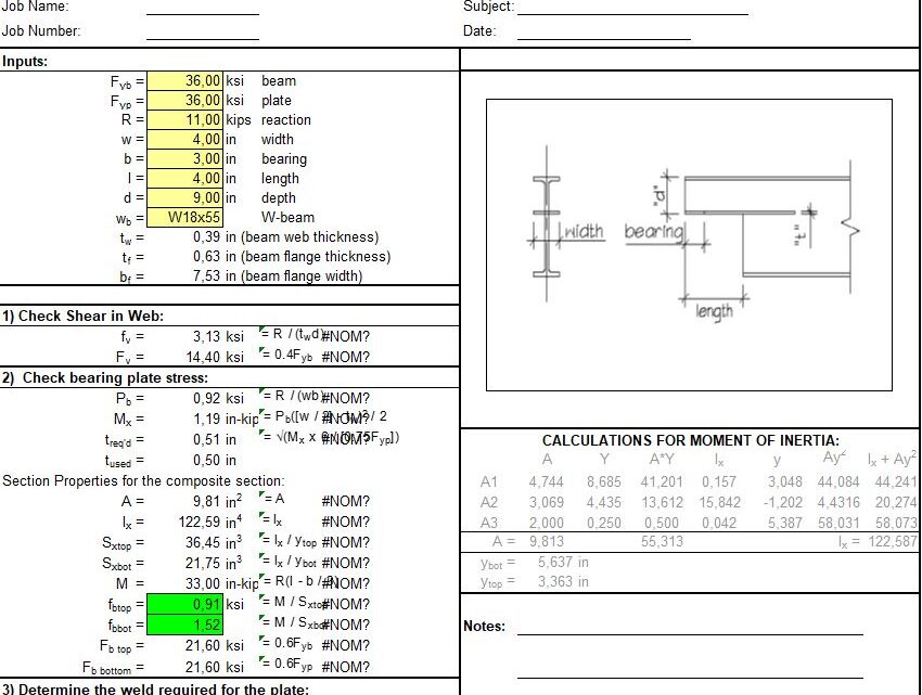Coped W-Beam Seat Calculation Spreadsheet