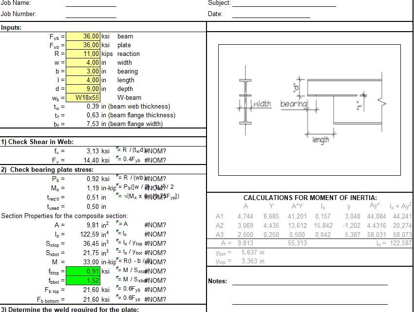 Coped W-Beam Seat Calculation Spreadsheet