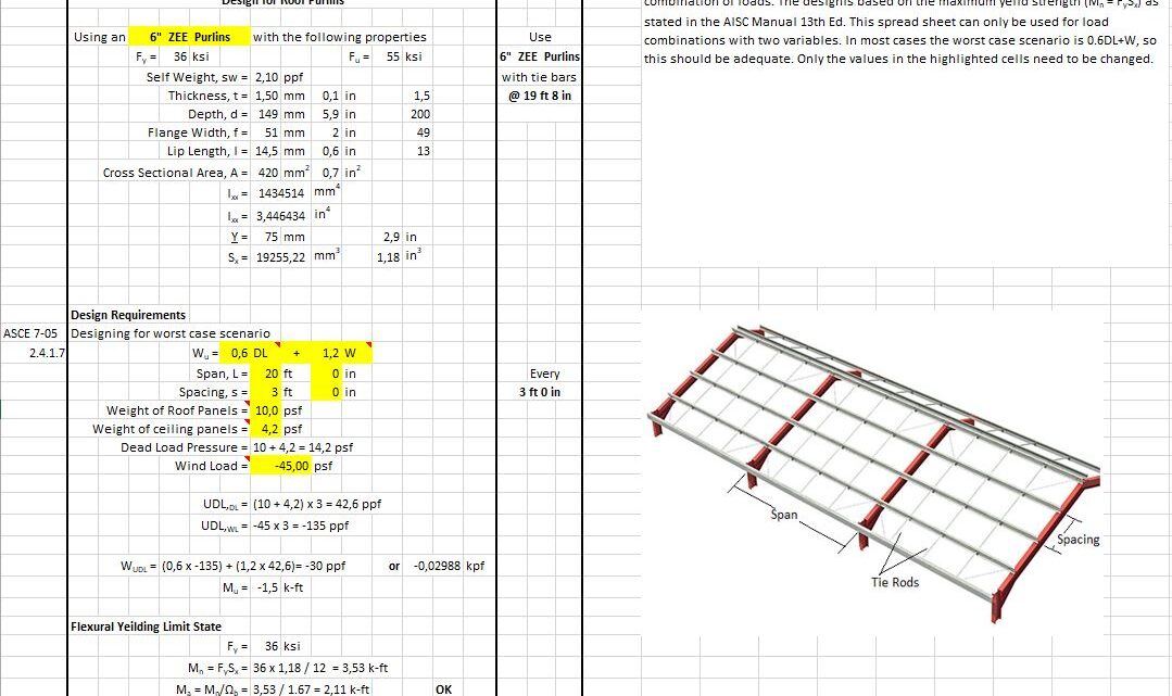 Design For Roof Purlins Spreadsheet