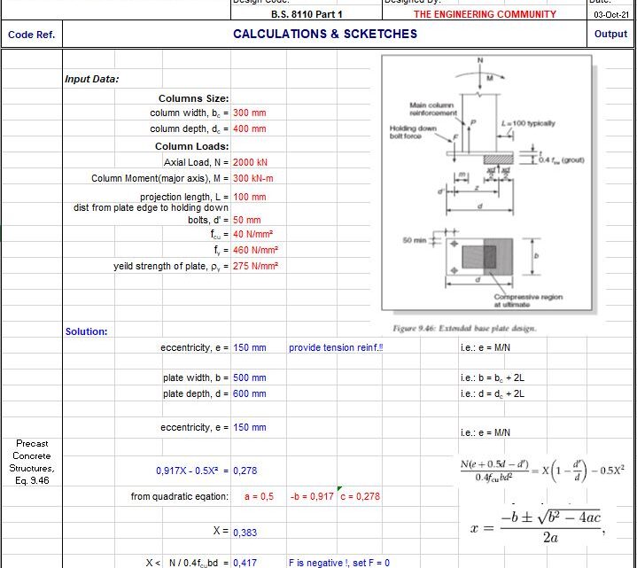 Design Of Column Foundation Connections Spreadsheet