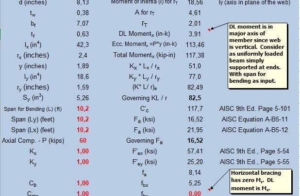 Design of WT Braces Spreadsheet