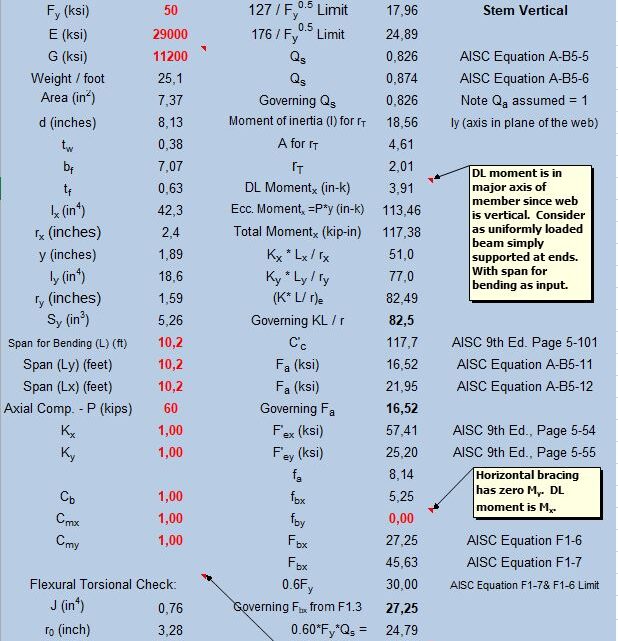 Design of WT Braces Spreadsheet