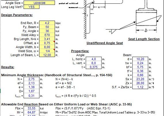 Flexible Seat Angle Reaction Analysis Spreadsheet