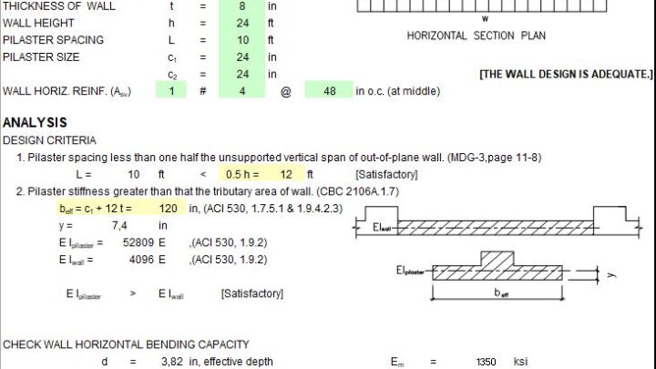 Masonry Wall Design At Horizontal Bending Based on ACI 530-99 Spreadsheet