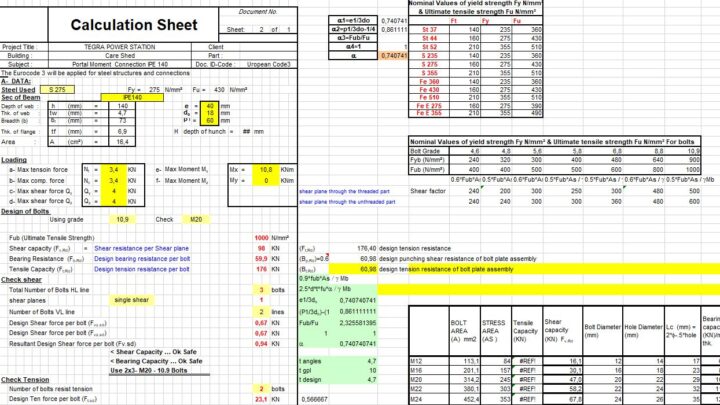 Moment Connection Of Portal Frame Spreadsheet (Eurocode 3)