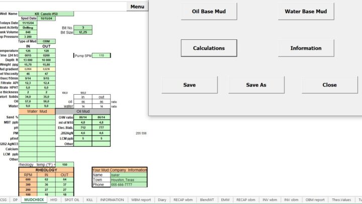 Mud Engineering Calculations Spreadsheet