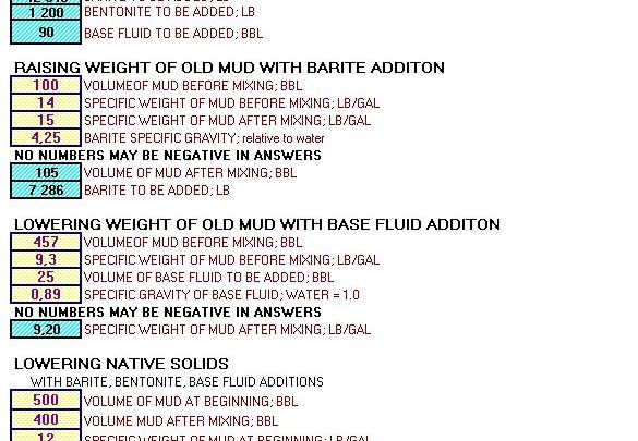 Mud Mixing Calculation Spreadsheet