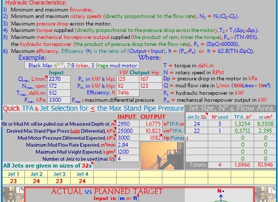 Mud Motors Jets and Surveys Calculation Spreadsheet