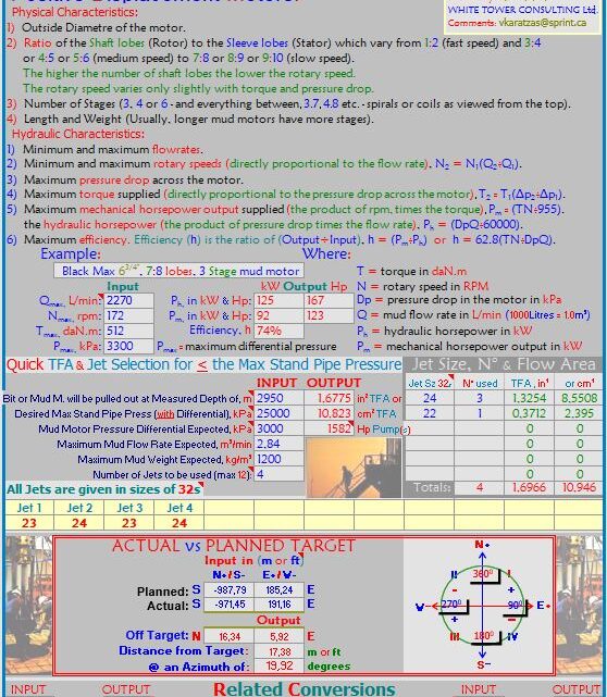 Mud Motors Jets and Surveys Calculation Spreadsheet