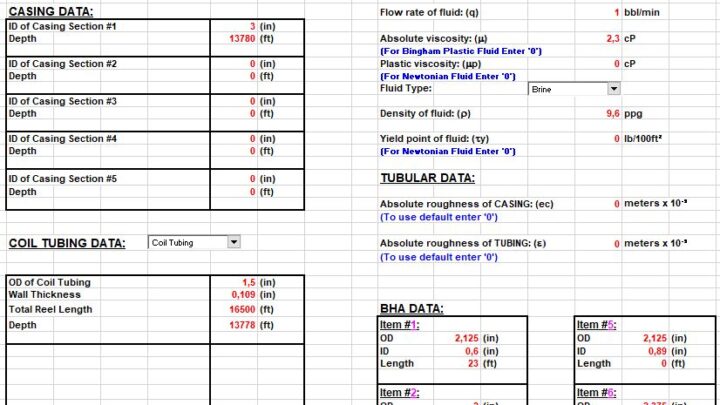 Pressure Drop Throught CT Tubulars and Casing Drilling Spreadsheet