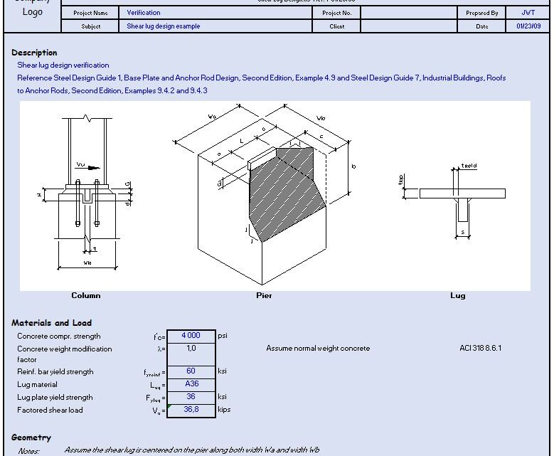 Shear Lug Design Verification Spreadsheet