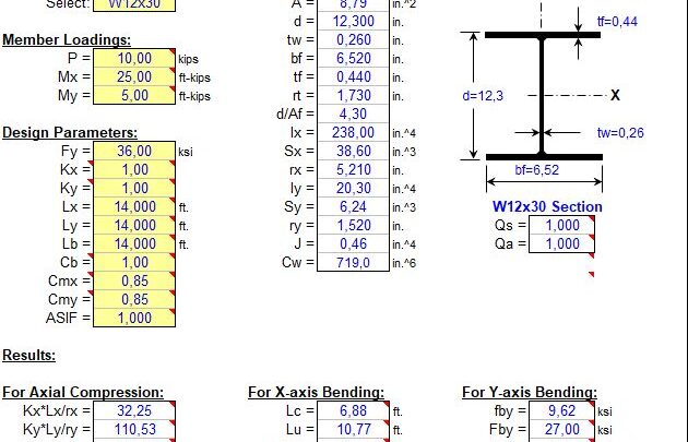 Steel Beam and Column Analysis Spreadsheet