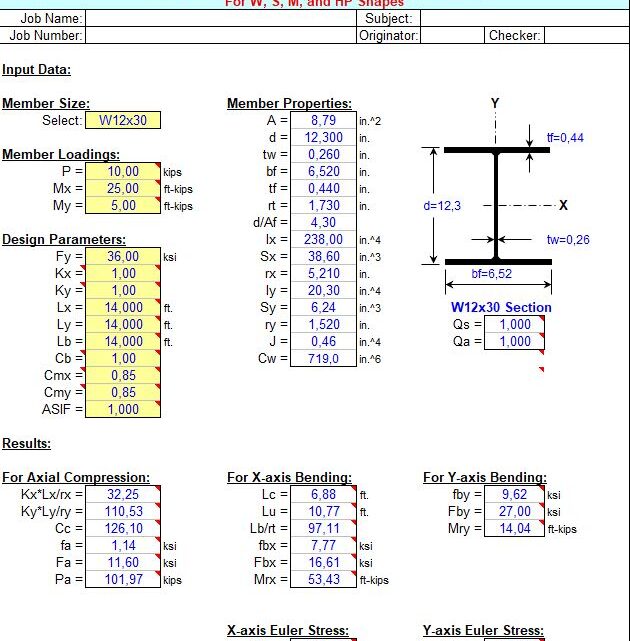 Steel Beam and Column Analysis Spreadsheet