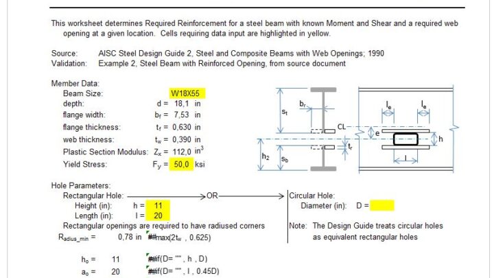 Steel Beams With Web Openings Calculation Spreadsheet