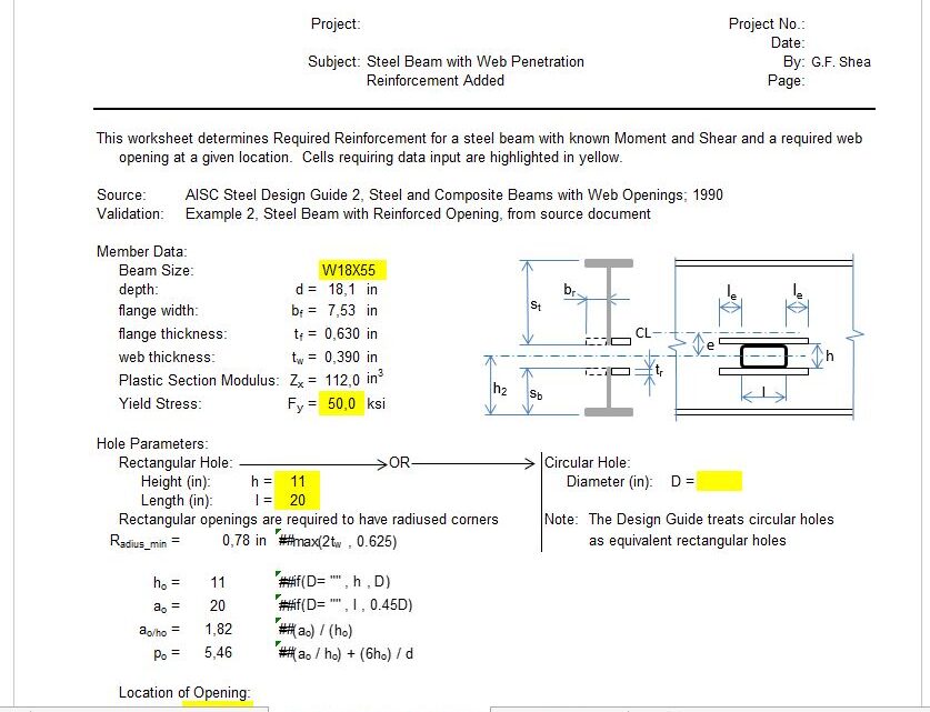 Steel Beams With Web Openings Calculation Spreadsheet