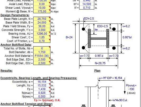 Steel Column Base Plate Analysis Spreadsheet