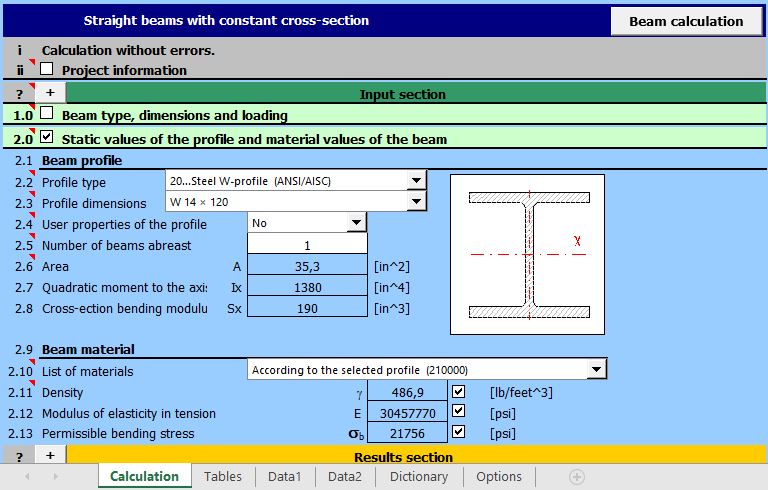 Straight Beams With Constant Cross-Section Spreadsheet