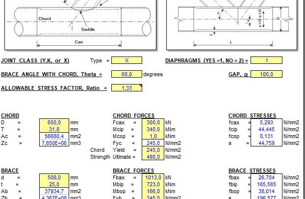 Tubular Joints in Offshore Structures As Per API RP2A (WSD) Spreadsheet